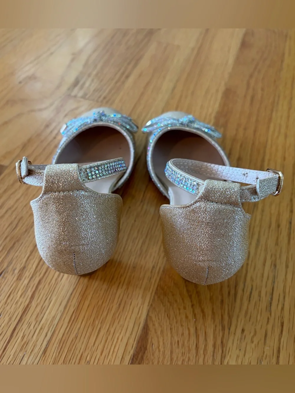 Sparkle Bow Ankle-Strap Girl’s Heels - Gold
